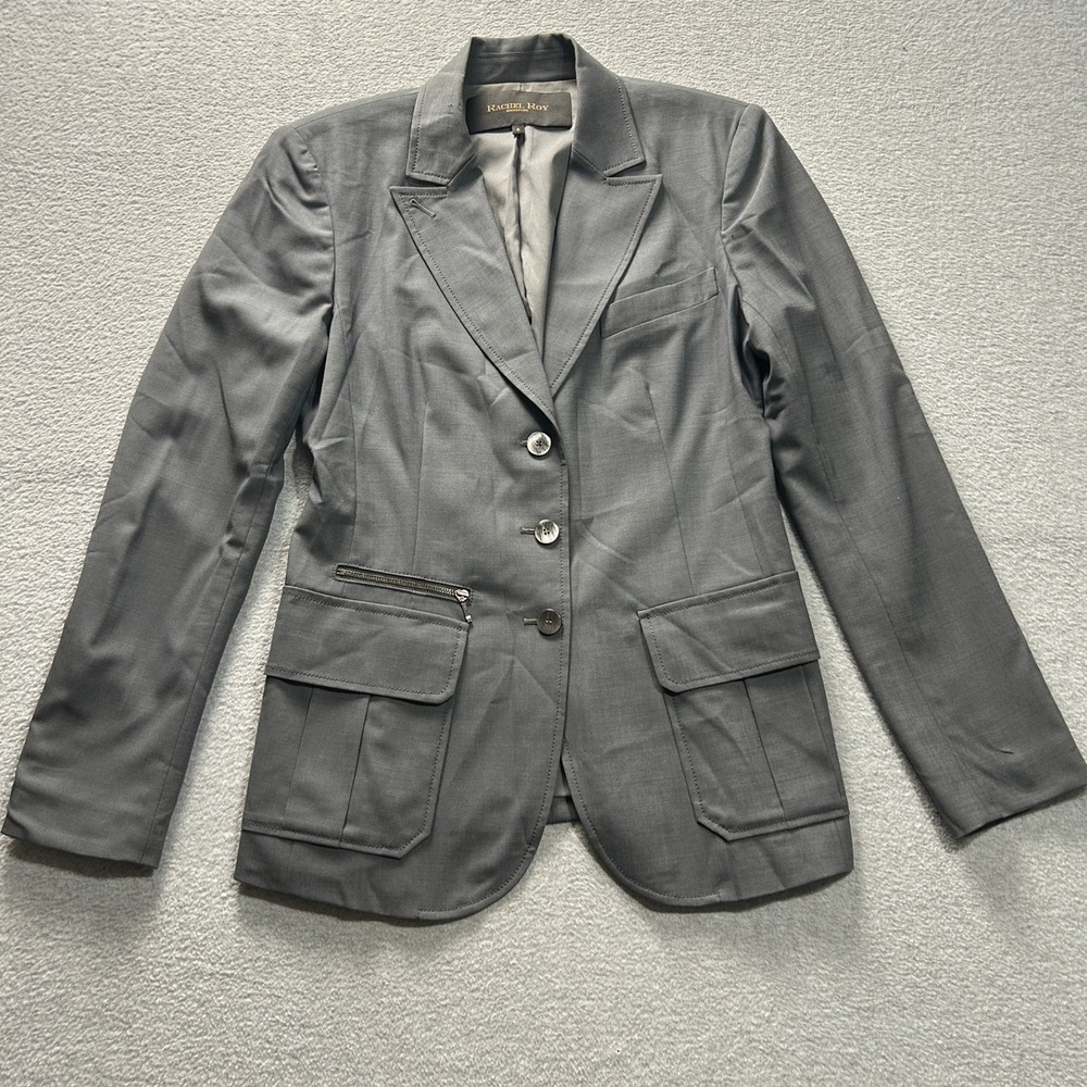 Rachel Roy Signature Blazer Jacket Womens Size 4 Charcoal Gray Tailored Fitted